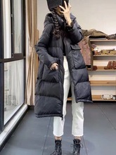 羽絨服女中長款2020年冬季新款休閑大口袋不對稱下擺加厚羽絨外套
