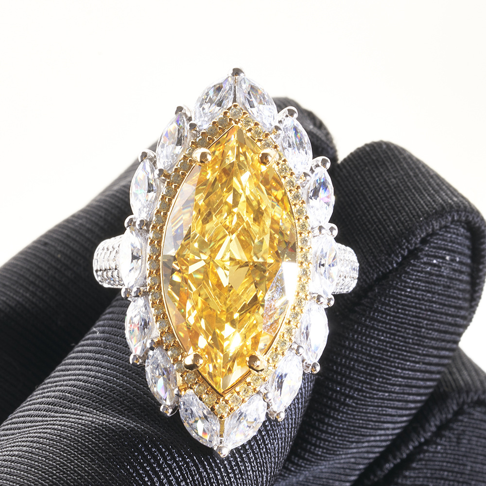 4x8mm caballo ojo corte anillo amarillo de las mujeres anillo de diamantes de las mujeres plata esterlina grueso galvanizado anillo de las mujeres de alta calidad