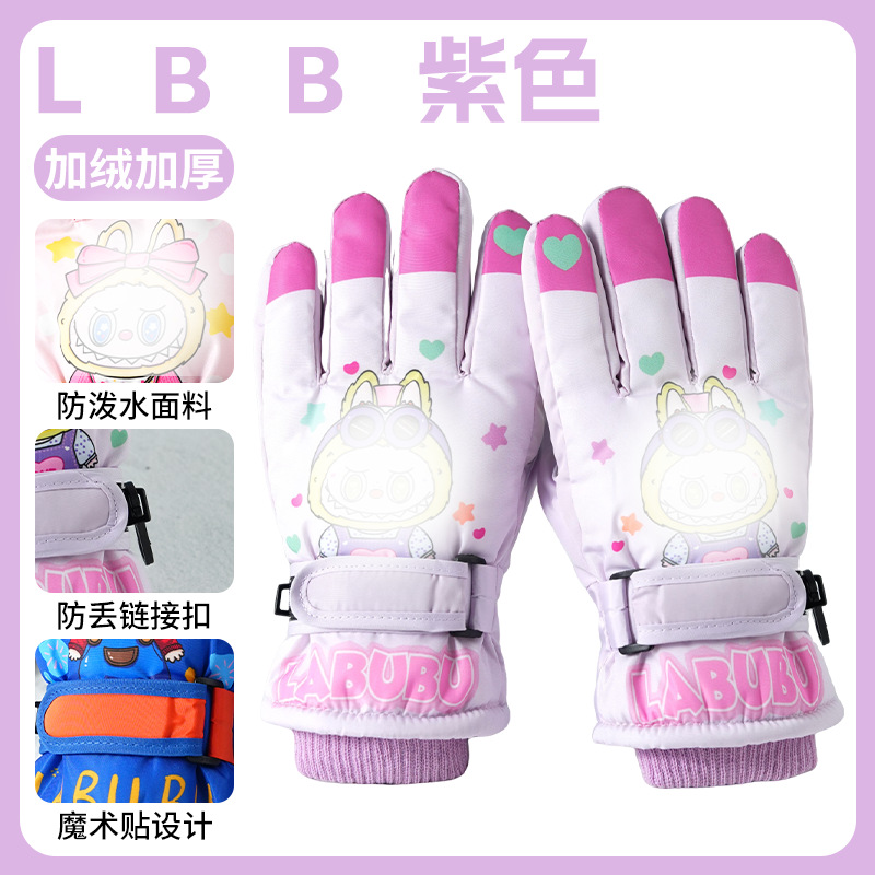 国境を越えた子供用手袋、スキー、サイクリング、冬用、男女学生向け、漫画風、かわいい、厚手、裏起毛、秋冬用、保温、卸売