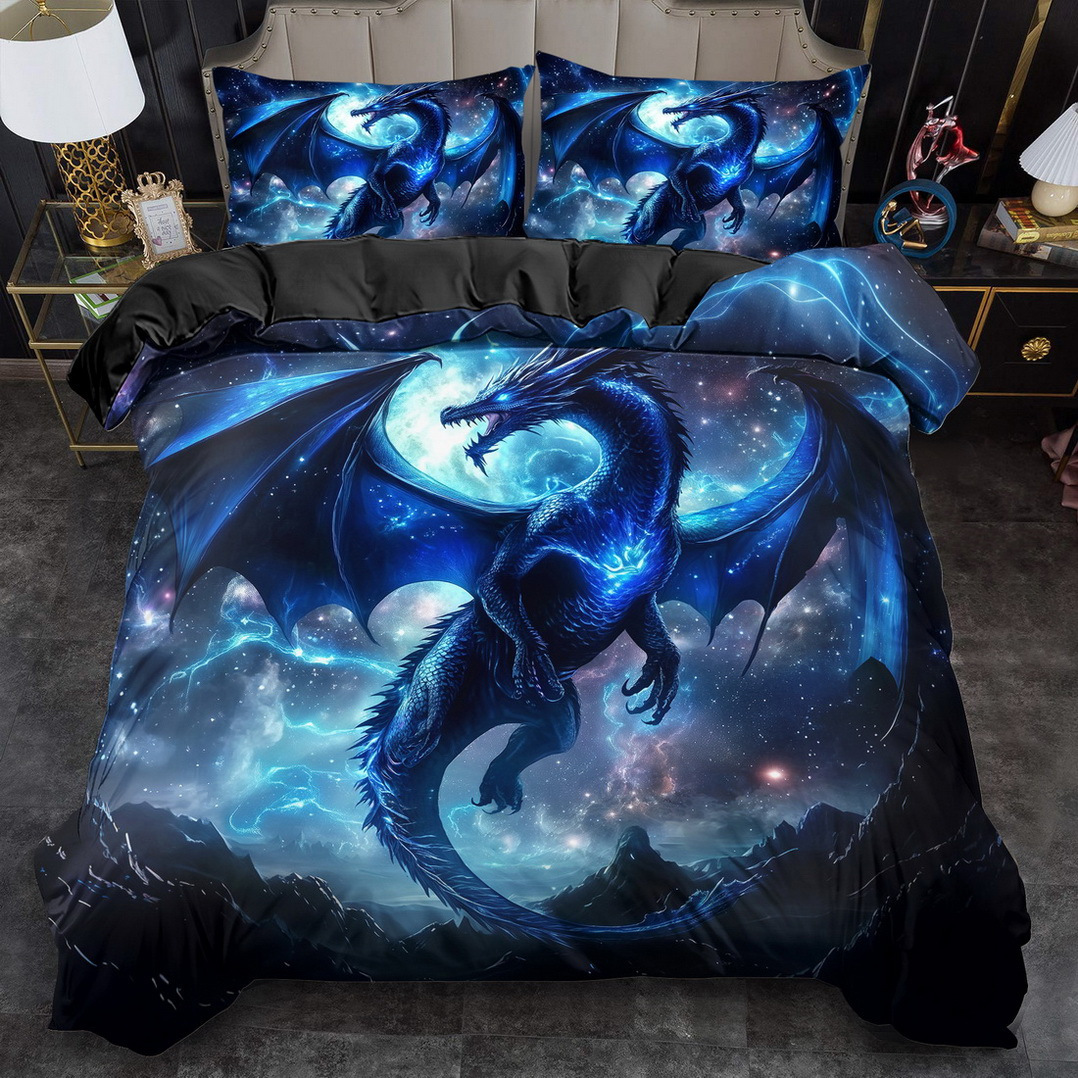 TEMU / JIT transfronterizo explosión molienda impresión digital kit de edredón textil en blanco y negro dibujo de dragón en forma de corazón se puede fijar