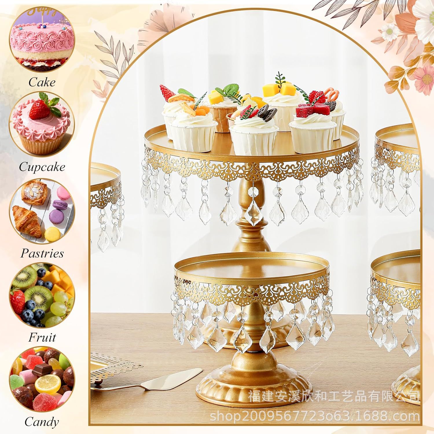 Mesa de postres de metal de lujo ligero bandeja de pie alto estilo europeo decoración de boda marco de bocadillos golden postre conjunto de estantes de pasteles