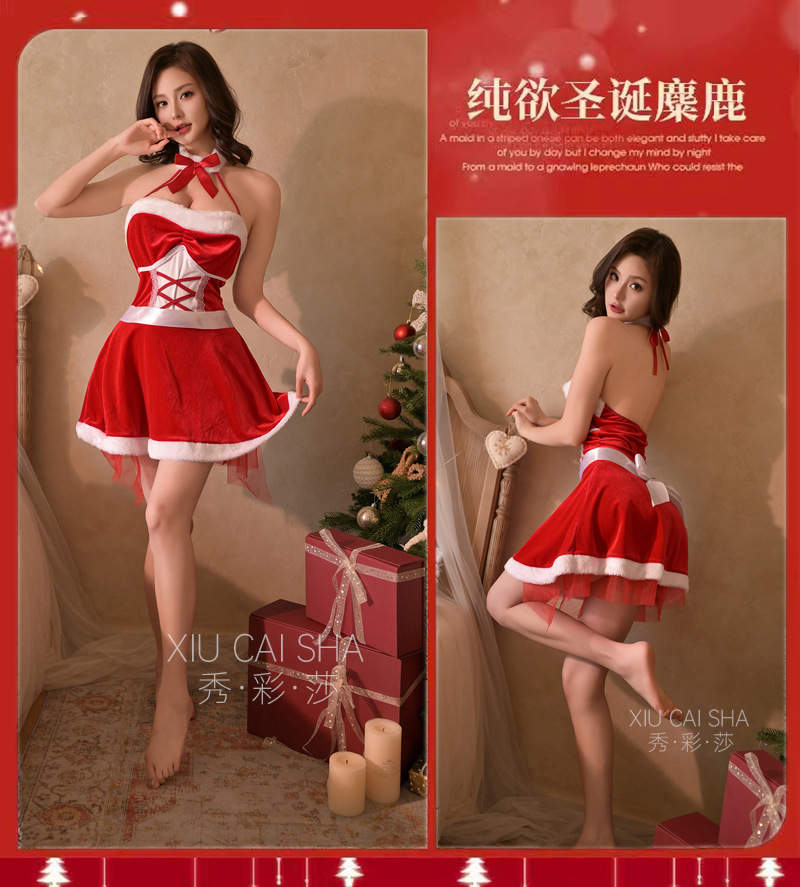 Women’s Christmas Role-Play Lingerie Set, Polyester Uniform-Style Costume, Red One Size — detail image 8