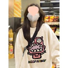 卡通动漫圆领薄款卫衣女春秋设计感小众oversize宽松无帽加绒上衣