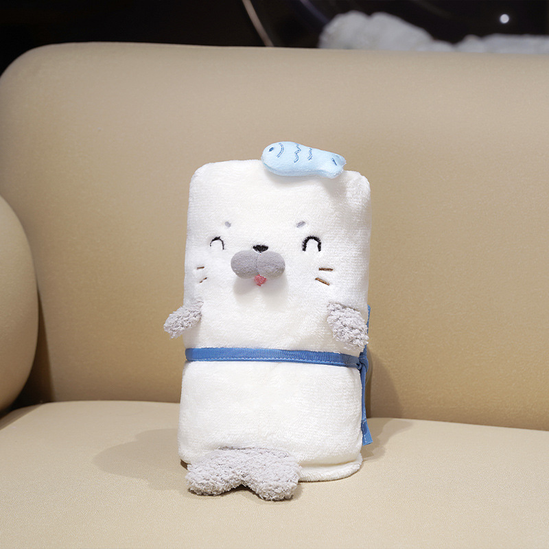 Caricatura encantadora foca alfombra de rollo de oficina almuerzo para dormir cubierta de piernas cubierta estudiantes siesta cubierta portátil cubierta de coche