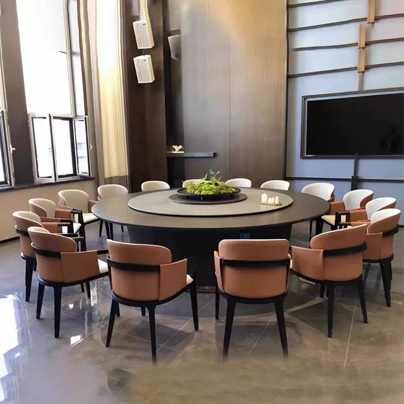 酒店饭店餐桌大圆桌电动转盘餐厅包厢15/20人高端2/3米岩板火锅桌