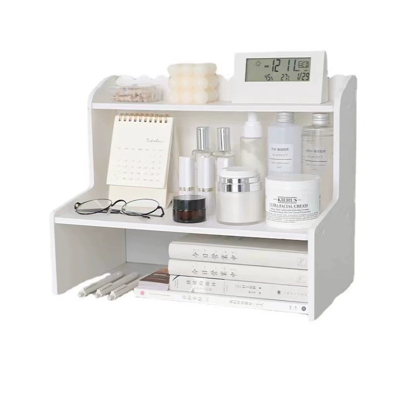 Multi-layer Desktop Storage Rack, Wood-Plastic Organizer for Dormitory & Office, 35×22.5×4 cm