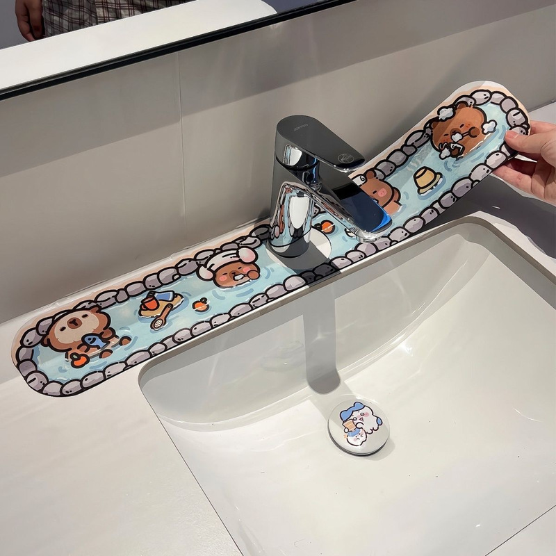 Cartoon Cute Faucet Drain Mat Anime Style Universal Anti-Splash Bathroom Sink Mat Kitchen Absorbent Mat