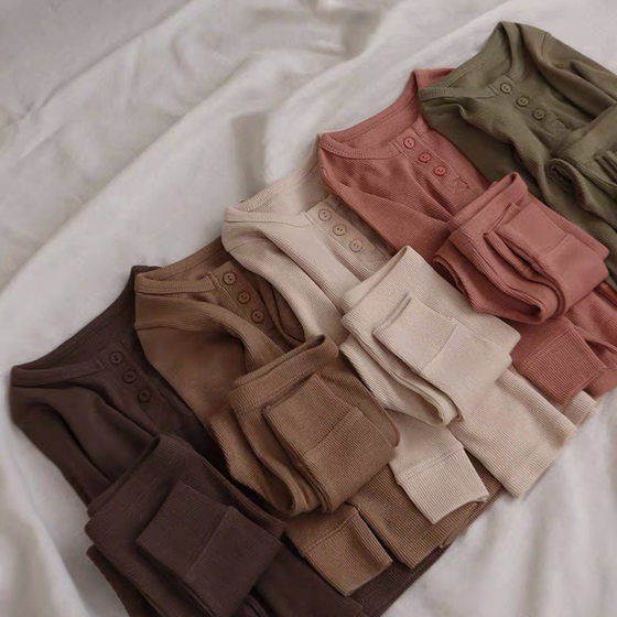 Korean style spring cotton small pit children's suit boys and girls bottoming pajamas air conditioning clothes autumn two-piece home wear