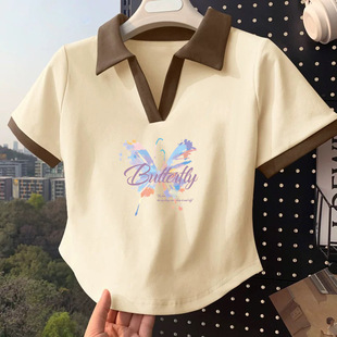 Girls' Pure Cotton Short-Sleeve Polo Shirt Summer Trendy Casual Versatile Student T-Shirt Top