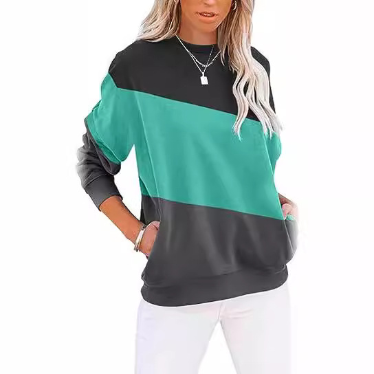 Europa y América 2023 transfronteriza de las mujeres casual de manga larga a juego de color superior cuello redondo sudadera suéter suelto con bolsillo