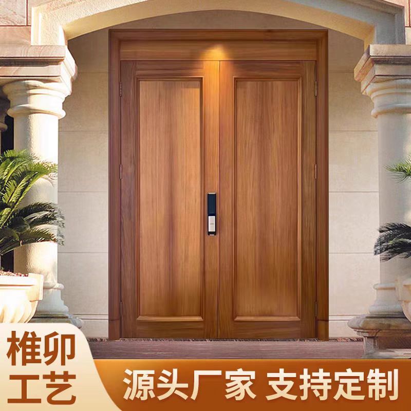 Teak solid wood entrance door modern new Chinese simple generous self-built courtyard villa double door custom