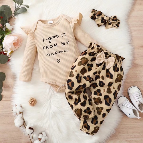 2024 Autumn/Winter New Children's Set Women's Hoodie Set Long Sleeve Alphabet Leopard Print Children's Set