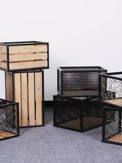 Модная черная кованая корзина для хранения, очень большая корзина для одежды, декоративный органайзер для магазина, прямоугольная коробка, железная деревянная корзина для хранения