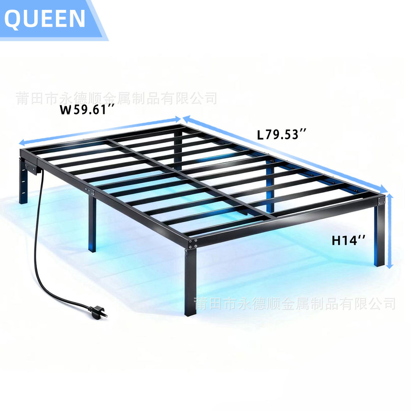 Cross-Border Wrought Iron Bed, Silent Rental Room Bed Frame, Single/Double Bed, Dormitory Rgb Lighting Effect Iron Frame Bed, Apartment Bed, Iron Bed