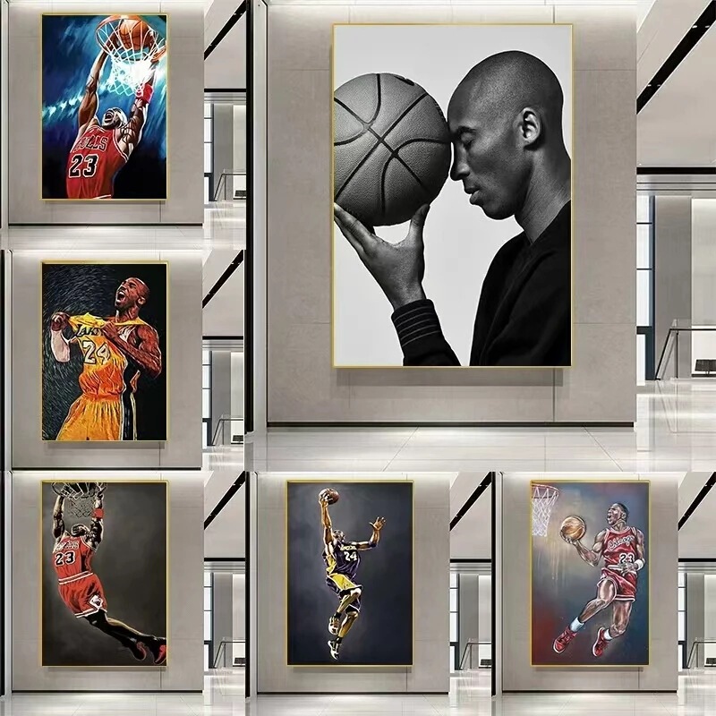 Source Factory NBA Star Poster Kobe James Pine Frame Canvas Painting Wholesale Living Room Decorative Painting