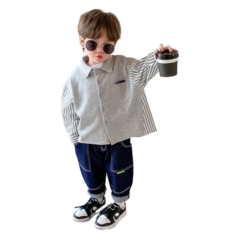 Ropa de primavera para niños, estilo coreano, tops 2025, nuevas camisas de manga larga con diseño de patchwork personalizado, chaqueta tipo cárdigan a rayas para niños, primavera y otoño