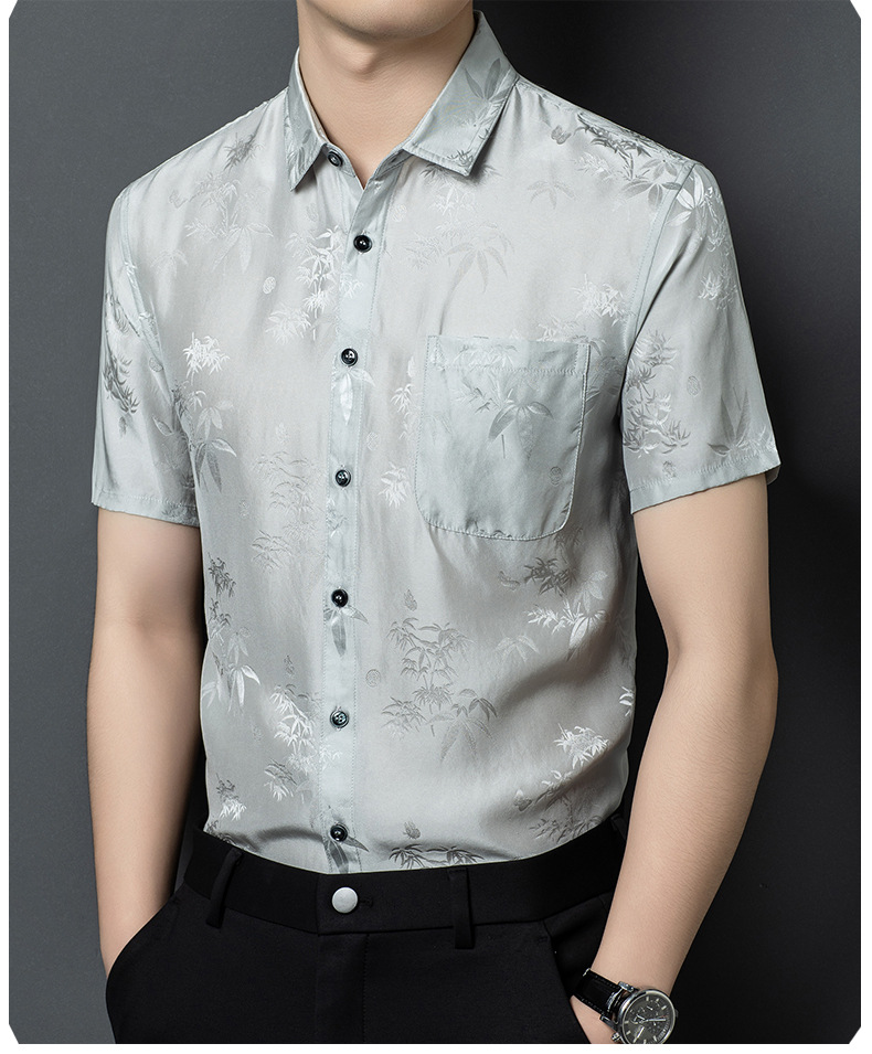 Áo sơ mi nam ngắn tay lụa satin cao cấp, phong cách công sở — Da đen26618 chi tiết 14