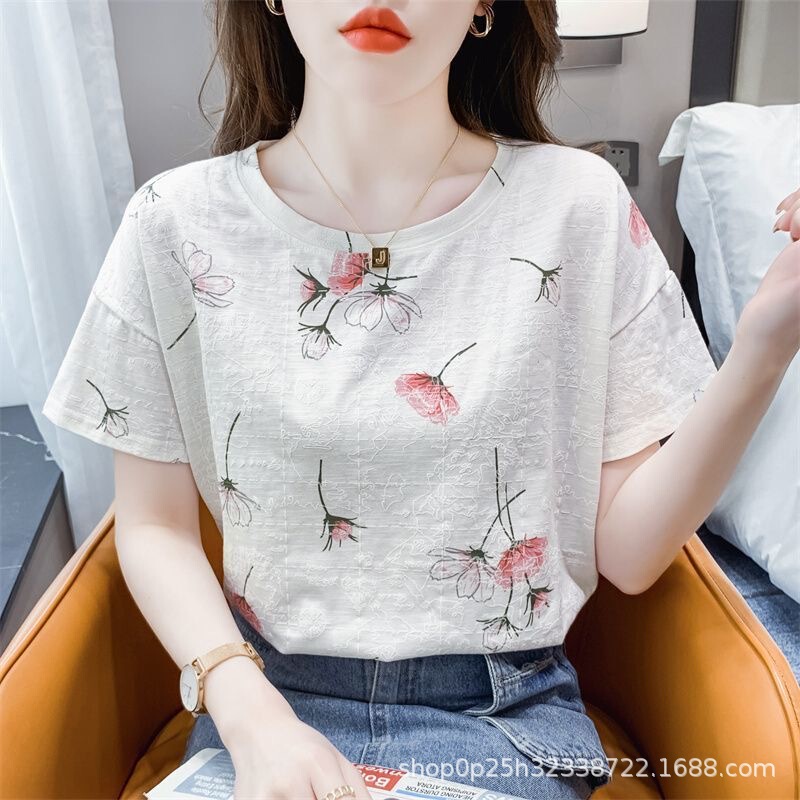 Printed T-Shirt for Women, Short-Sleeved Summer Wear, 2026 New Style, Loose-Fitting, Printed Design, Versatile T-Shirt, Large Size Top, Trendy Printed T-Shirt for Women, Short-Sleeved Summer Wear, 2026 New Style, Loose-Fitting, Printed Design, Versatile T-Shirt, Large Size Top, Trendy