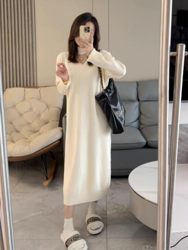 针织连衣裙女秋冬新款温暖设计感中长款显瘦遮肉内搭打底毛衣裙子|undefined