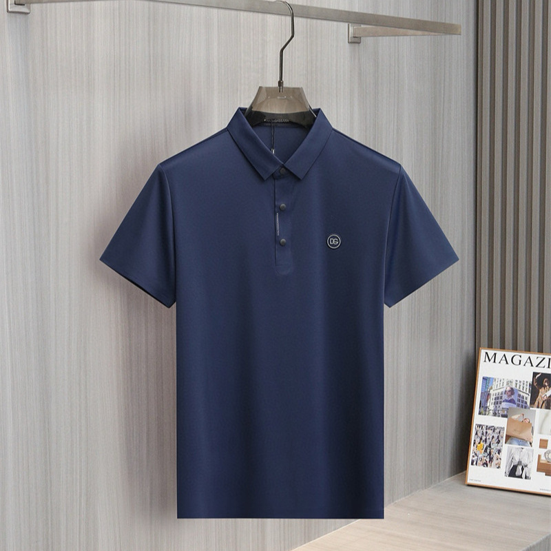 Dg Ice Silk Cool Short-Sleeved T-Shirt for Men European Style Lapel Polo Shirt Thin Solid Color Casual Half-Sleeve T-Shirt 517