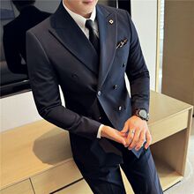 春夏季男士双排扣西装套装修身时尚帅气西服套装男上衣英伦风潮流