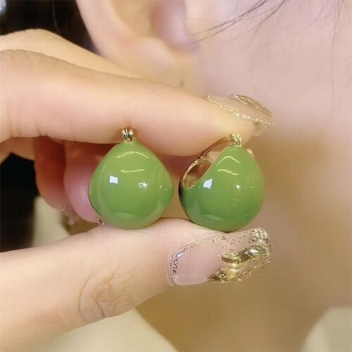 Avocado green small basket earring hooks trendy light luxury niche design earrings fresh and fashionable high-end ear accessories