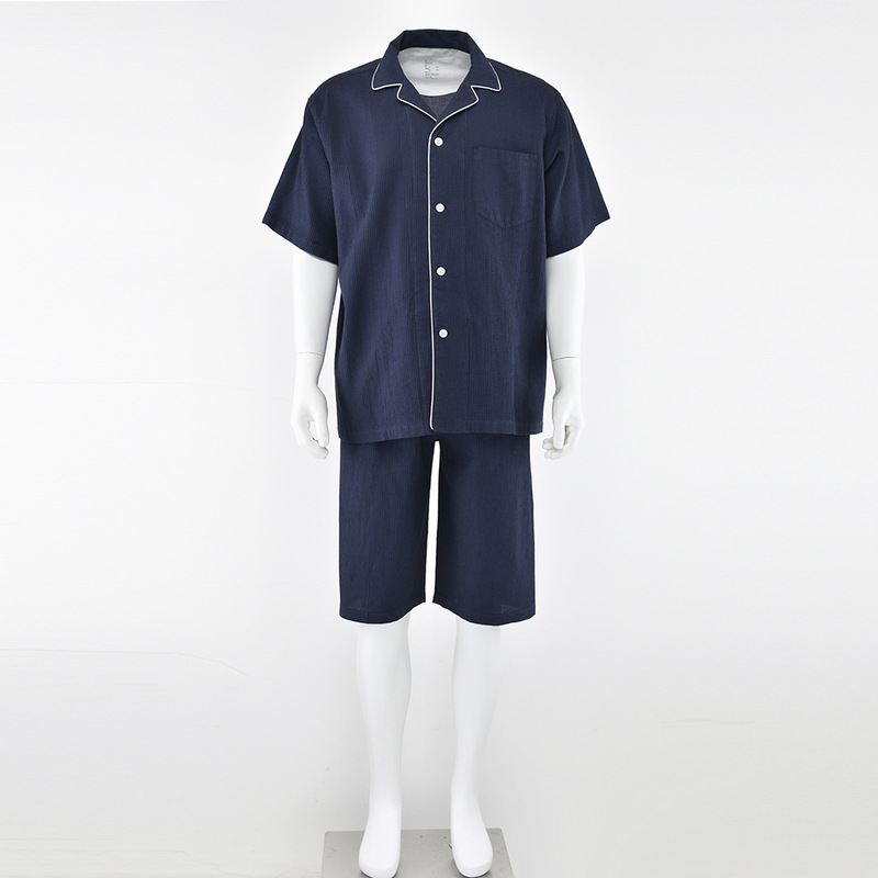 Summer Japanese-Style Pure Cotton Waffle Short-Sleeved Pajamas Without Side Seams for Men and Women Couple Home Clothes Set Skin-Friendly