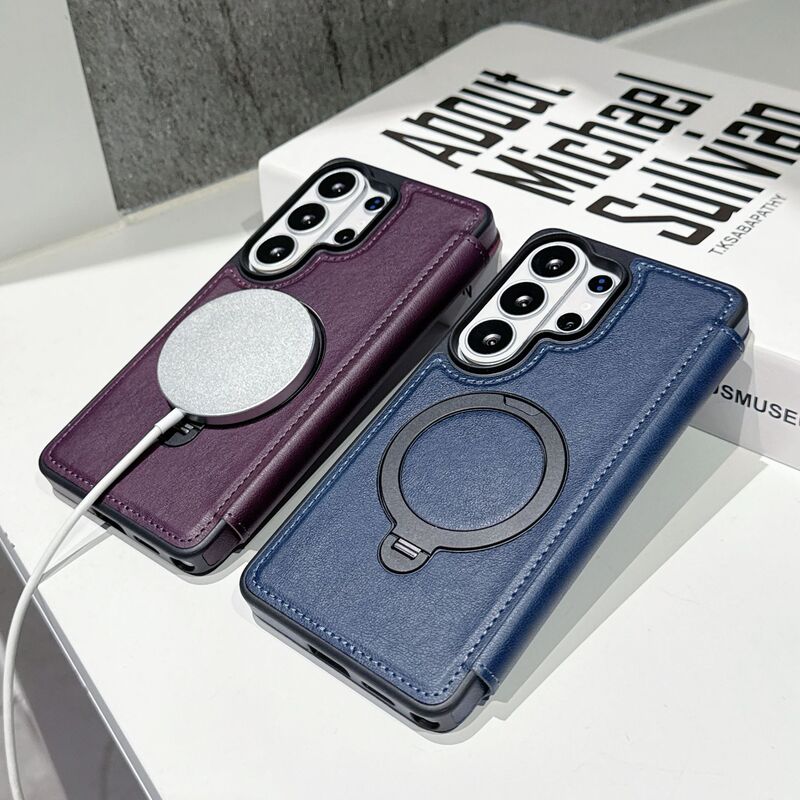Cross-Border Applicable Samsung S26Ultra Flip Leather-Textured Phone Case S25Edge Magnetic Stand Full-Cover Protective Case