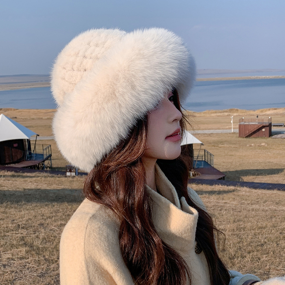 여우 모피 모자와 한국어 스타일 밍크 땋은 모피 모자 겨울 따뜻한 분지 모자 어부 모자 캐주얼 여성
