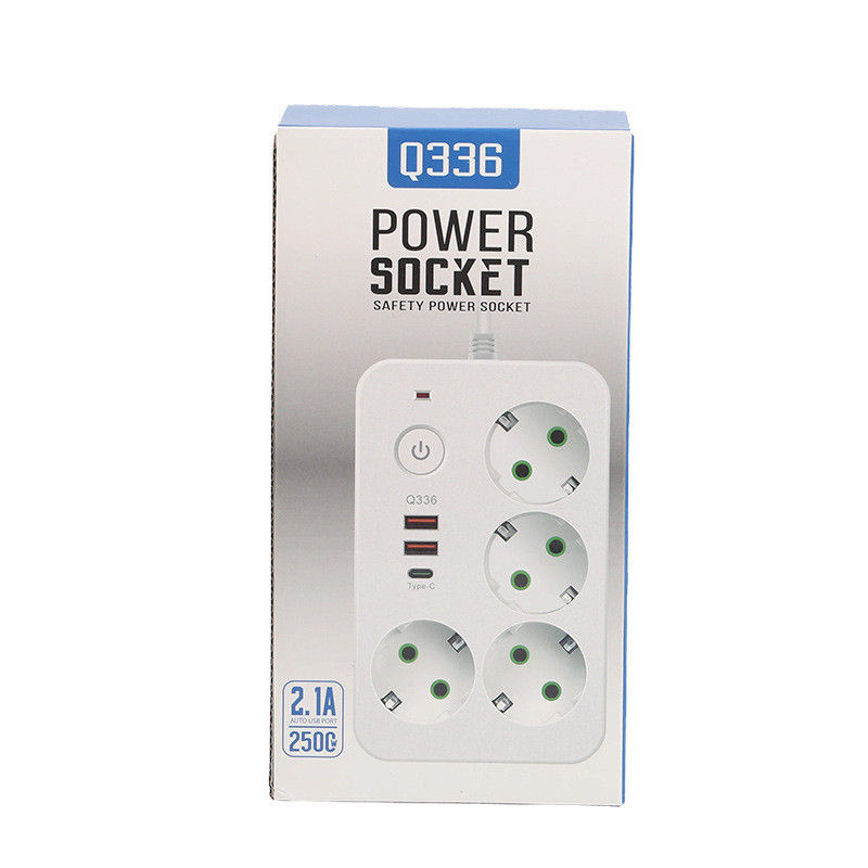 Enchufe de comercio exterior europeo, caja rusa, paquete de caja de color neutro en blanco y negro 2USB + 1Type-C