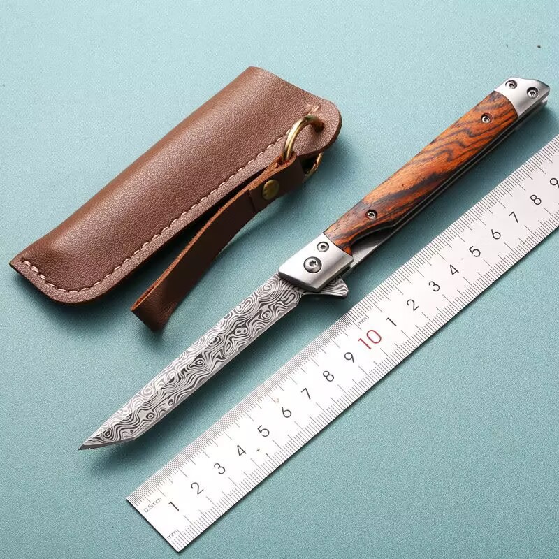 Camping al aire libre multipropósito ligero cuchillo de apertura rápida de acero inoxidable con cuchillo plegable de alta dureza plegable de Damasco