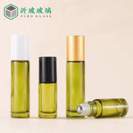 新品5ml10ml橄榄绿滚珠瓶按摩走珠瓶金盖精油瓶子玻璃香水分装瓶