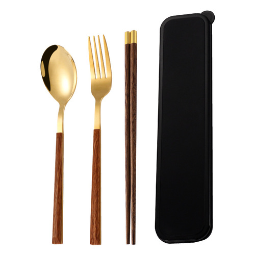 Stainless steel portable cutlery set of fork, spoon, and chopsticks - Portuguese set gift box, gift for students