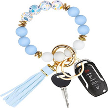 跨境欧美时尚手镯波西米亚风格线流苏彩色硅胶手环印花硅胶珠手链