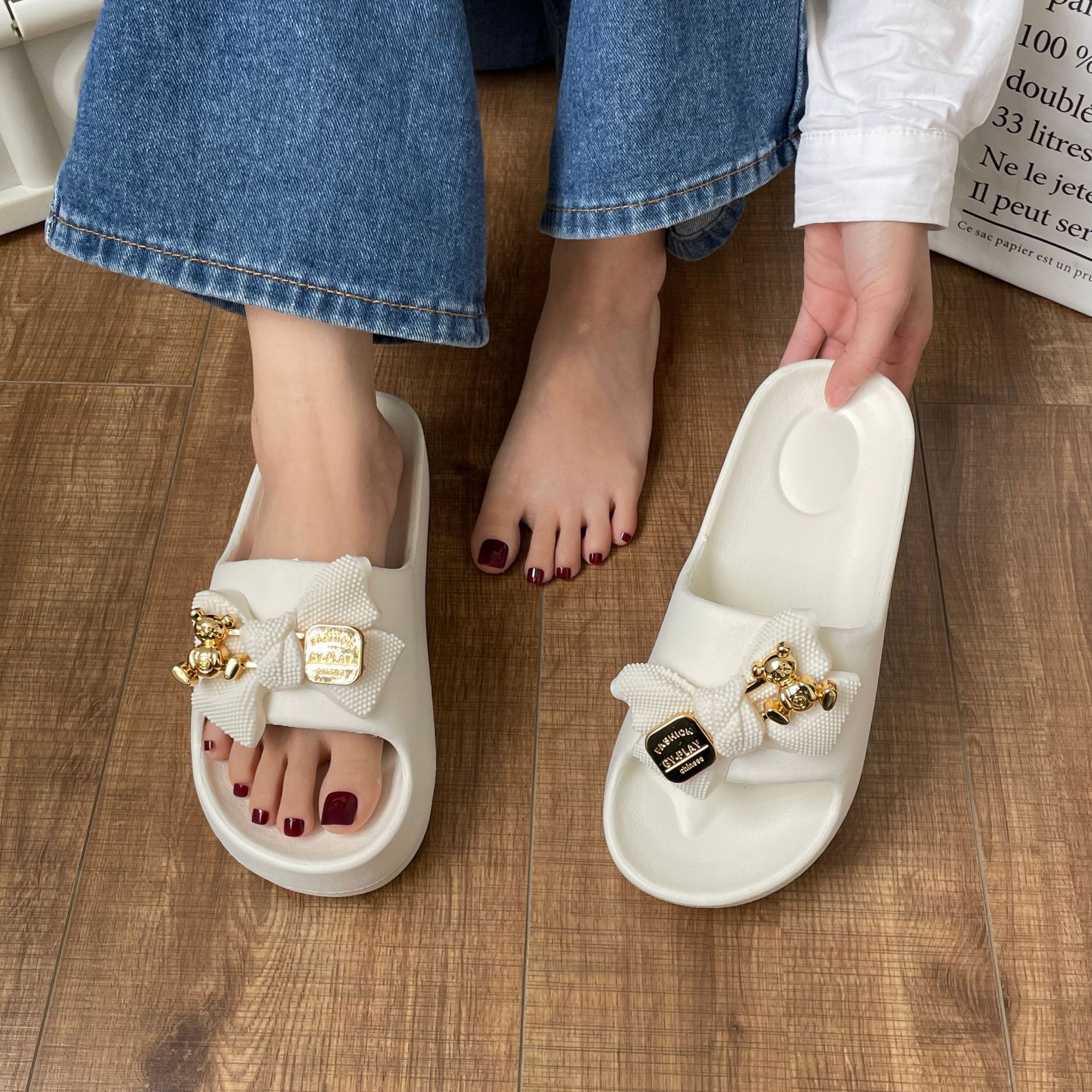 Damen-Flip-Flops, Strand-Leder-Gummi-Slipper mit Fußgewölbeunterstützung_voghion.com