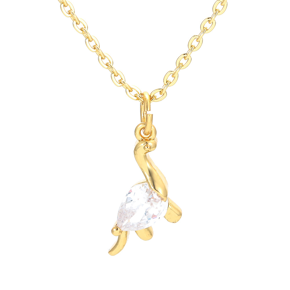 4g Weight Fashion Small Dinosaur Copper Inlaid Zircon Pendant O-word Chain Clavicle Chain