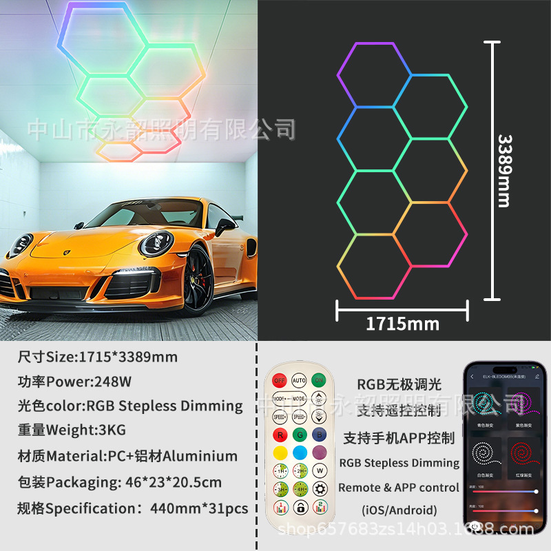 クロスボーダーRGBハニカムライト車4S店ステーションライト防水ワイドLED洗車ライト110V六角カラフル雰囲気|undefined