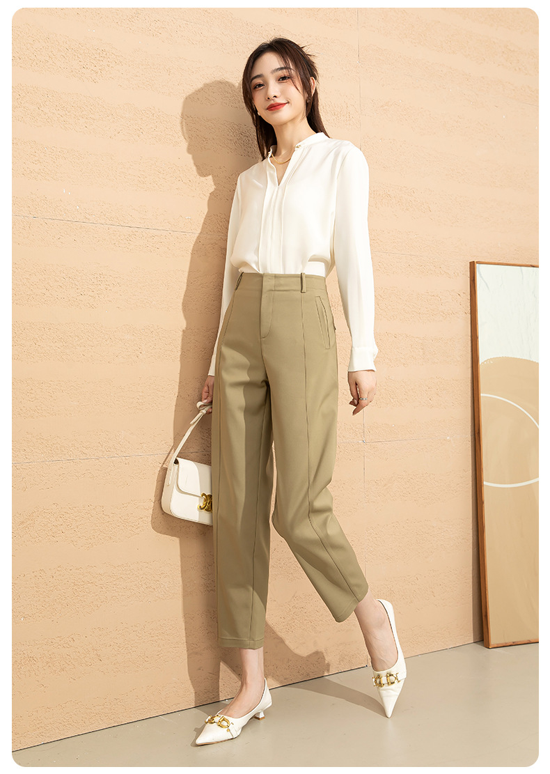 Quần lưỡi liềm nữ cạp cao ống rộng dáng suông chất modal mềm mại — trà xanh matcha chi tiết 27