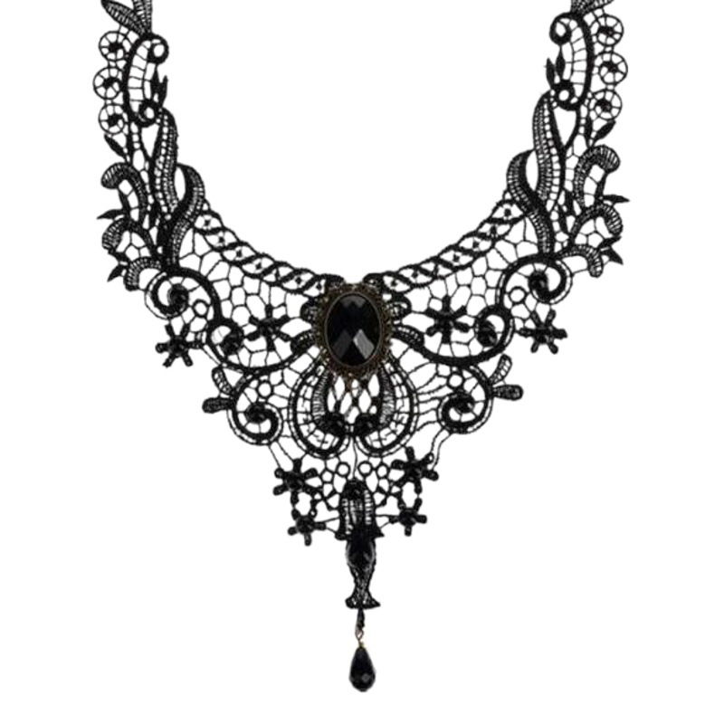 Gothic Choker Lace Necklace for Women, Simple and Bold Black Collarbone Chain, Fake Collar Necklace Accessory for Women