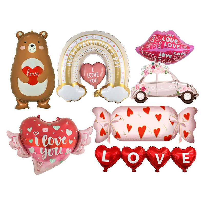 Радужный торт ко Дню святого Валентина, цельный конфетный медведь, воздушный шар из алюминиевой пленки, атмосфера, сцена, вечерние композиции