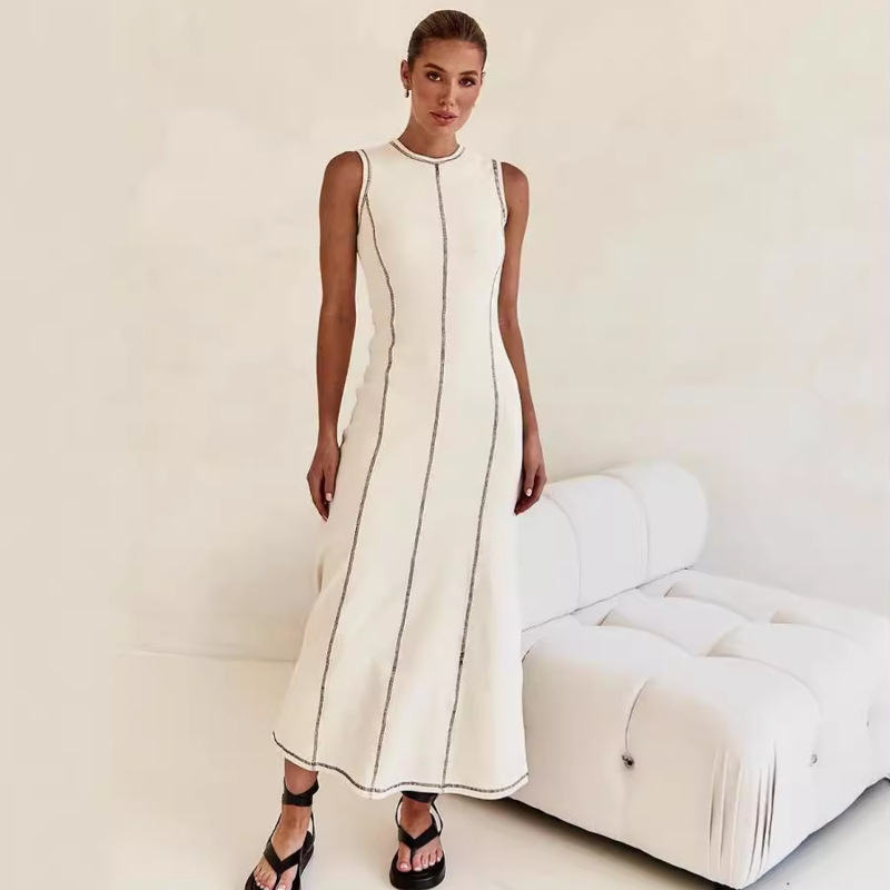 Cross-border European and American Women's New Y2K Design Sense Knitted dress Fashion Round Neck Sleeveless Retro Slim Dress