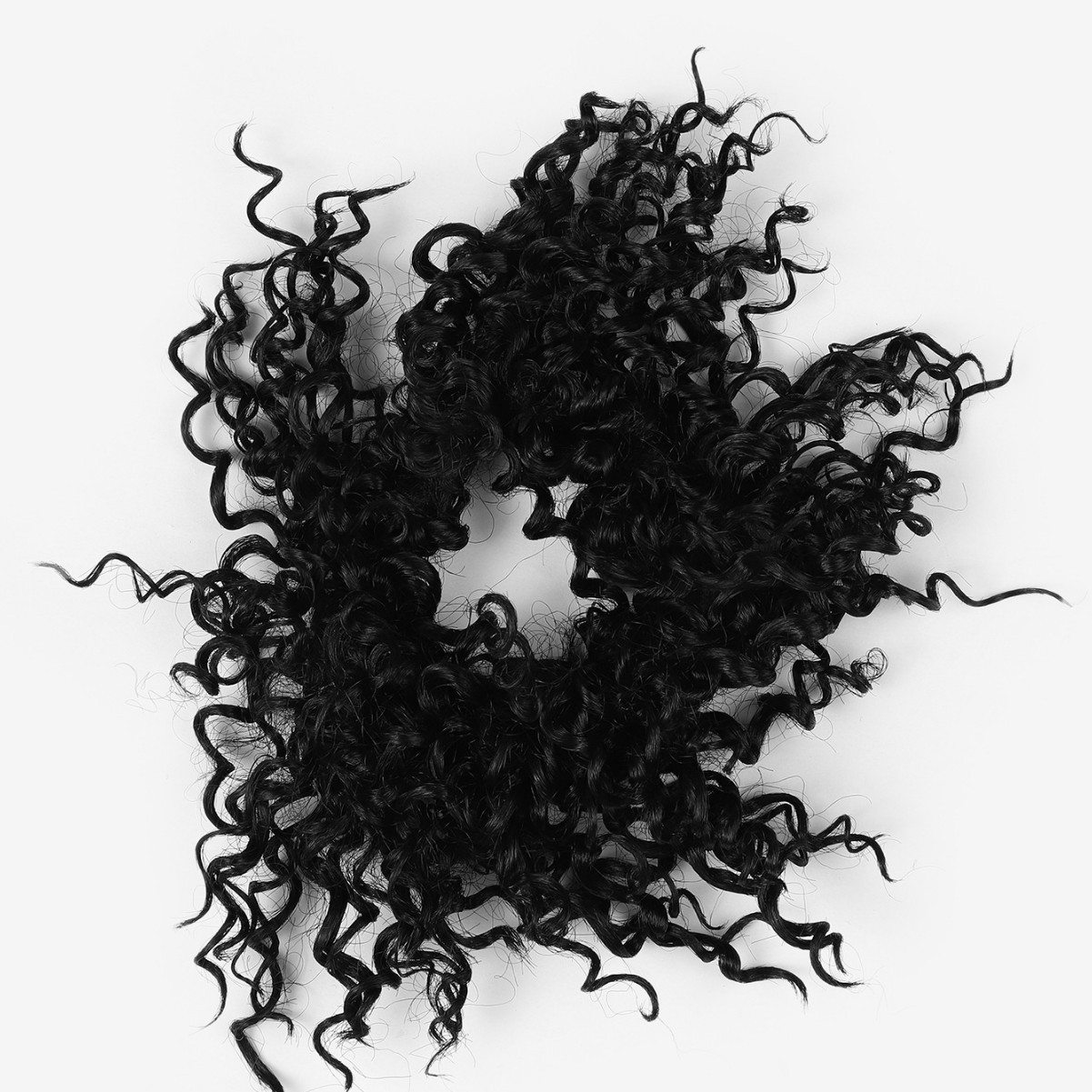 Peluca negra de cola de caballo baja con lazo para el cabello, cabello esponjoso, peinado de peluca, cabello rizado europeo y americano