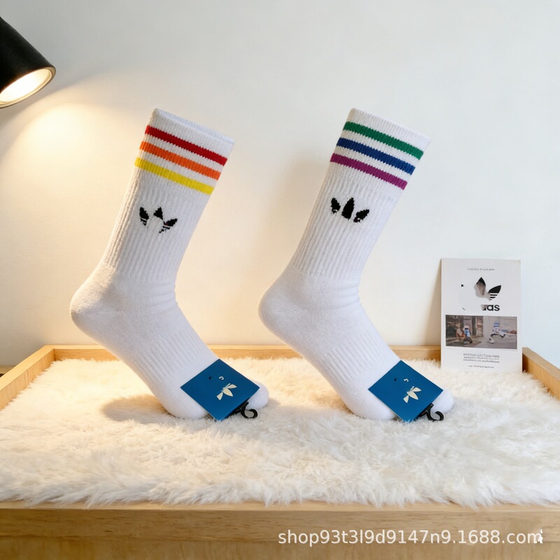 Adst Classic Three-Stripe Socks Clover Black and White Towel Bottom Sports Socks Men and Women Running Breathable Football Socks