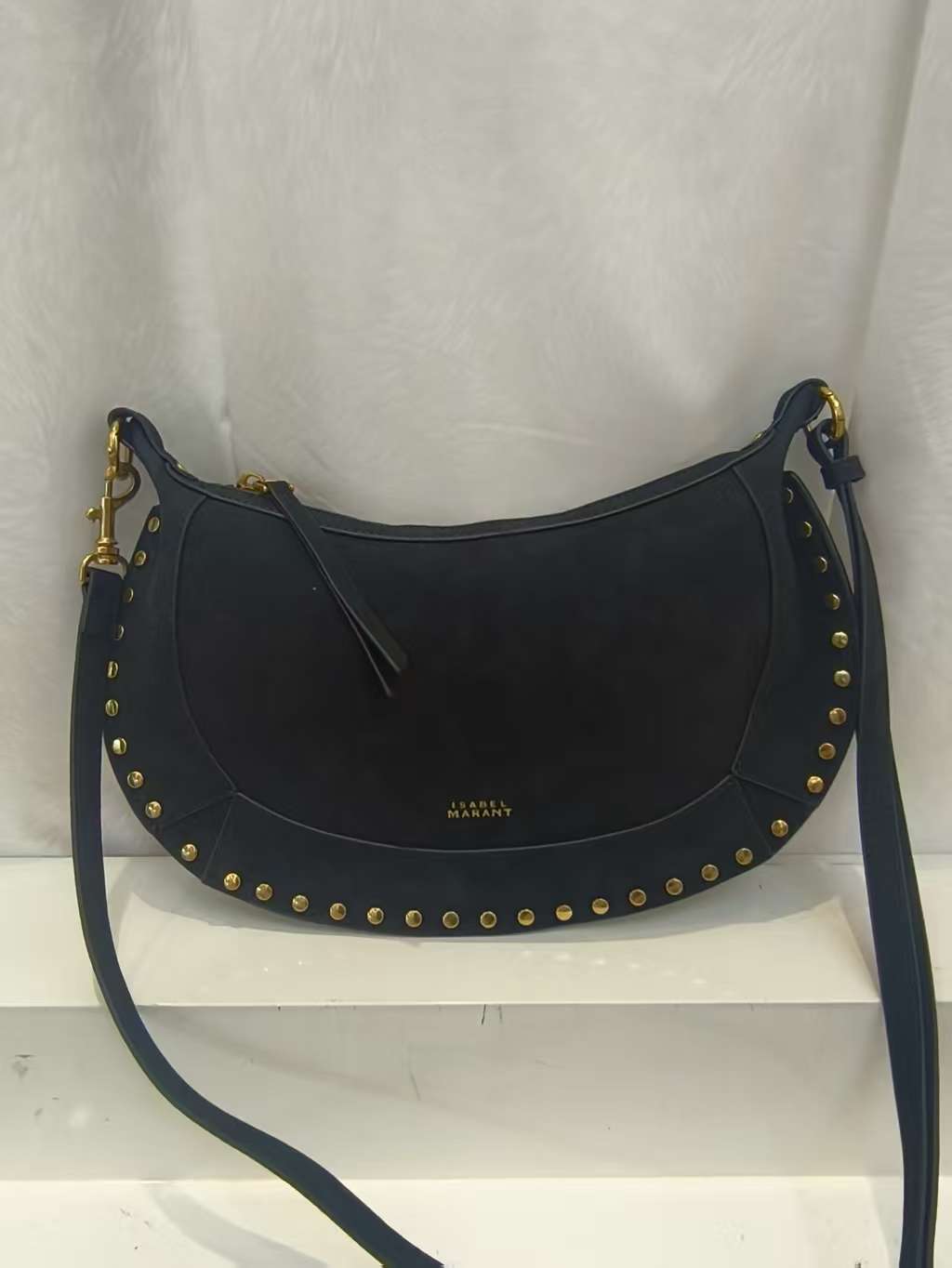 IS French Vintage Cross-border Hot-selling Studded Classic Half-Moon Bag Genuine Leather Shoulder Crossbody Bag Fashionable Handbag - Thumbnail 6
