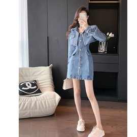 复古港风牛仔套装裙女2024年新款秋季时尚小个子减龄短外套两件套