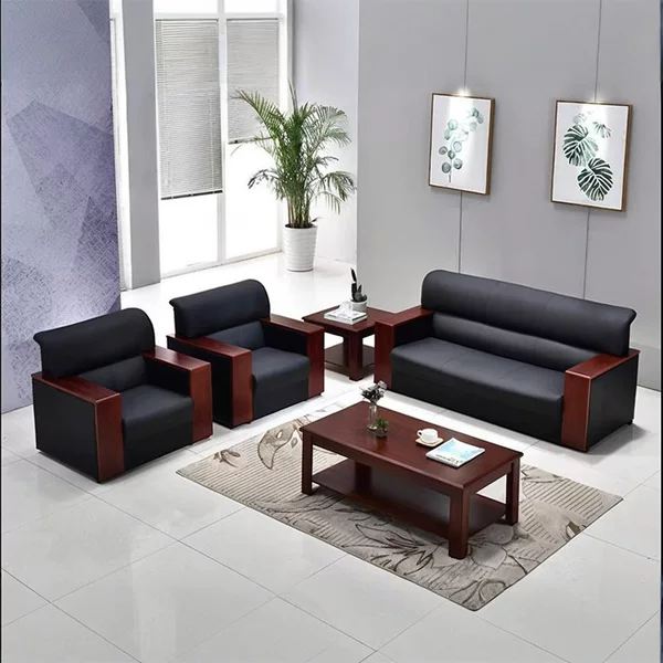 Genuine Leather Office Sofa, Simple Modern Office Sofa, Coffee Table Combination, Business Reception, Single and Three-Person