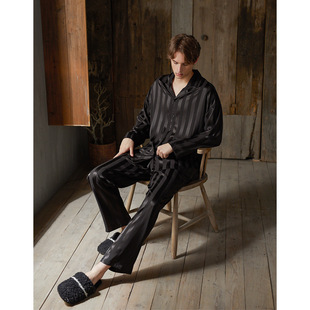 Men's Ice Silk Pajamas Spring and Autumn Long Sleeve Thin Simple Four Seasons Home Clothes Men's Outwear suit