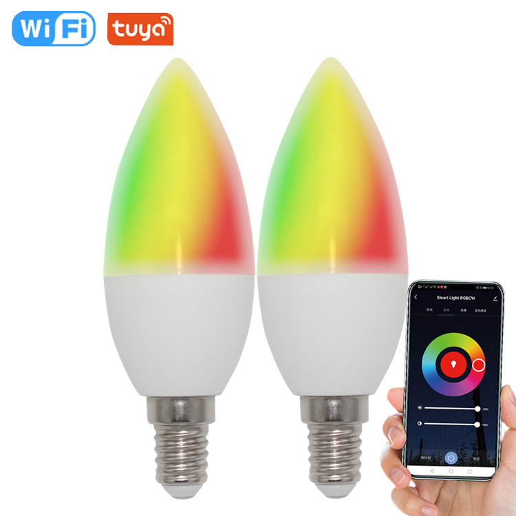 スマート Tuya wifi キャンドルライト E14 スマートフォン APP リモートワイヤレスリモコン制御 LED フルカラー RGBCW|undefined