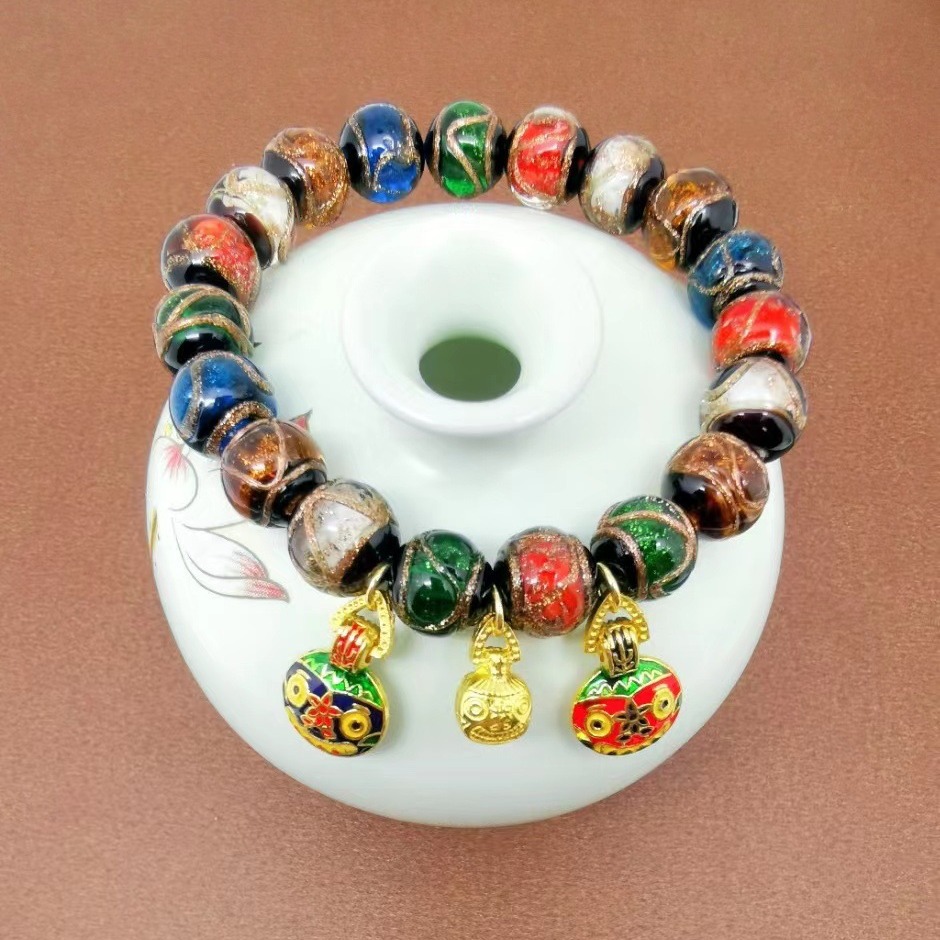Incense ash multi-colored multi-treasure glass bracelet Tuntun beast…