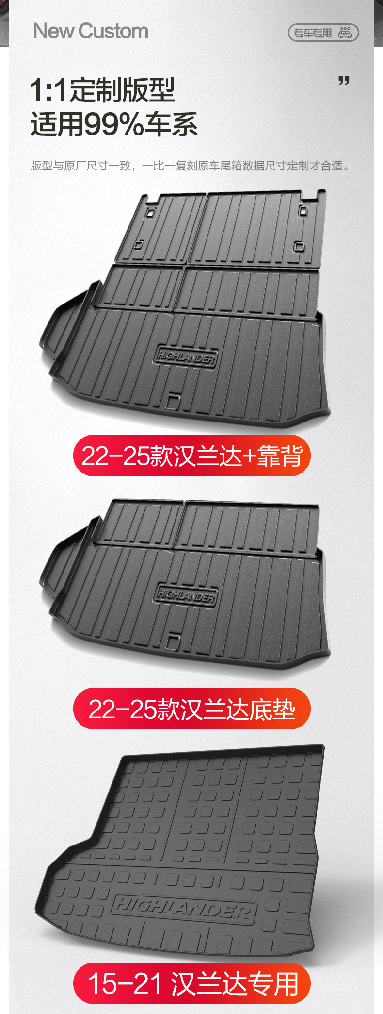 Suitable for Toyota Highlander Trunk Mat 2026 Model 7-Seater Fourth Generation Car Accessories Interior Decoration Trunk Mat